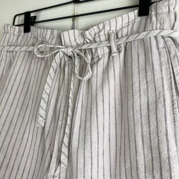 rag & bone Striped Shorts Size 30 Ivory Cream Linen Blend Paperbag High Waist - Picture 7 of 13
